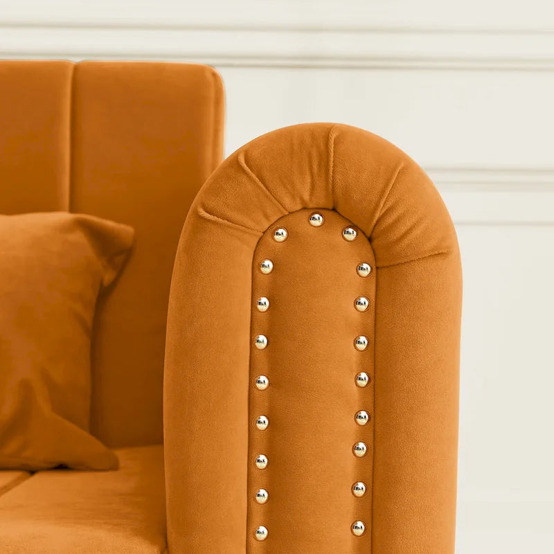 Canapé-lit gigogne 3 en 1, canapé-lit futon convertible moderne à 3 places avec accoudoirs roulés décorés de clous en cuivre