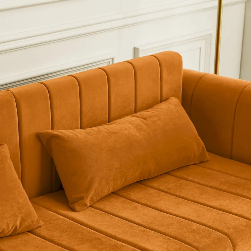 Canapé-lit gigogne 3 en 1, canapé-lit futon convertible moderne à 3 places avec accoudoirs roulés décorés de clous en cuivre