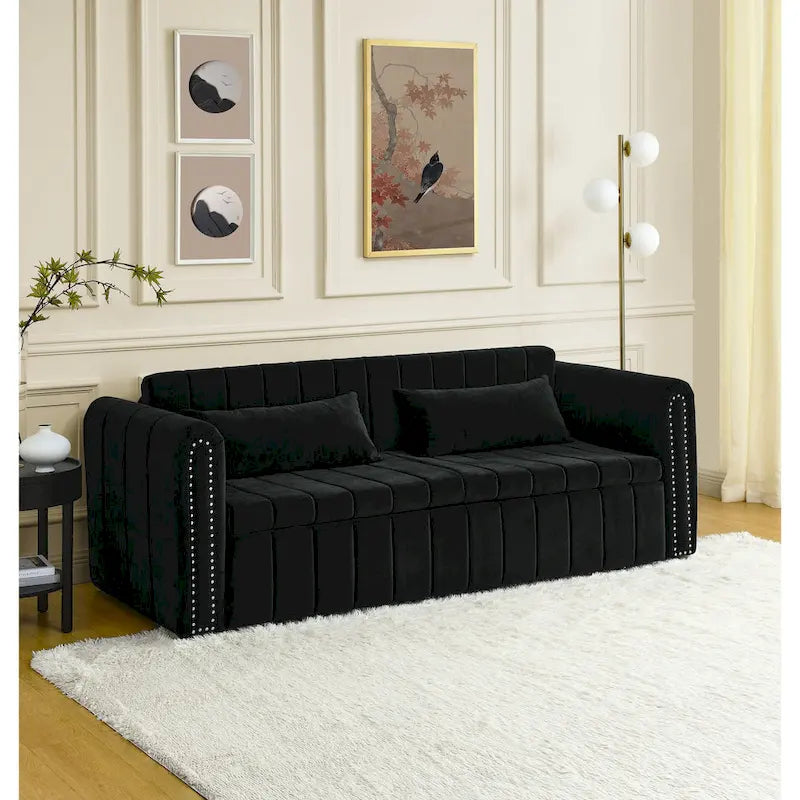 Canapé-lit gigogne 3 en 1, canapé-lit futon convertible moderne à 3 places avec accoudoirs roulés décorés de clous en cuivre