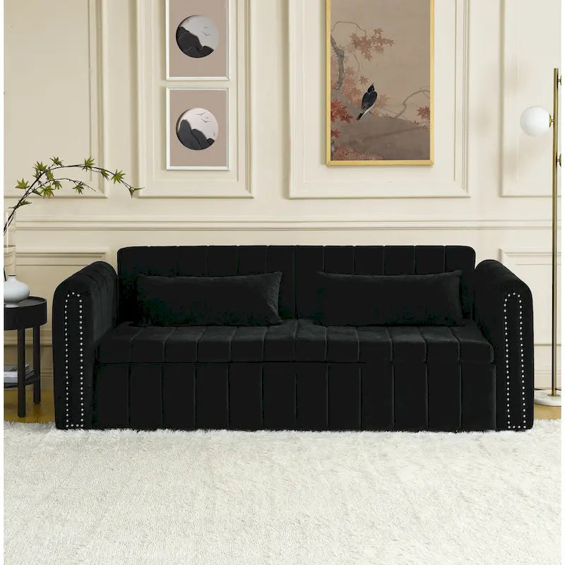 Canapé-lit gigogne 3 en 1, canapé-lit futon convertible moderne à 3 places avec accoudoirs roulés décorés de clous en cuivre
