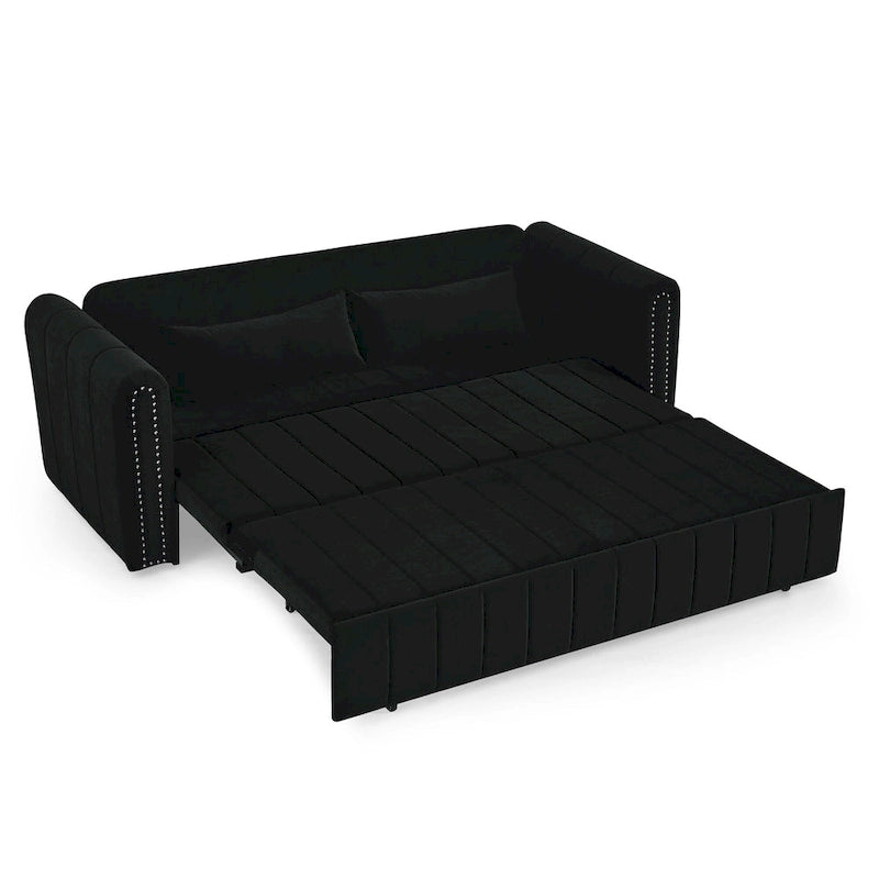 Canapé-lit gigogne 3 en 1, canapé-lit futon convertible moderne à 3 places avec accoudoirs roulés décorés de clous en cuivre