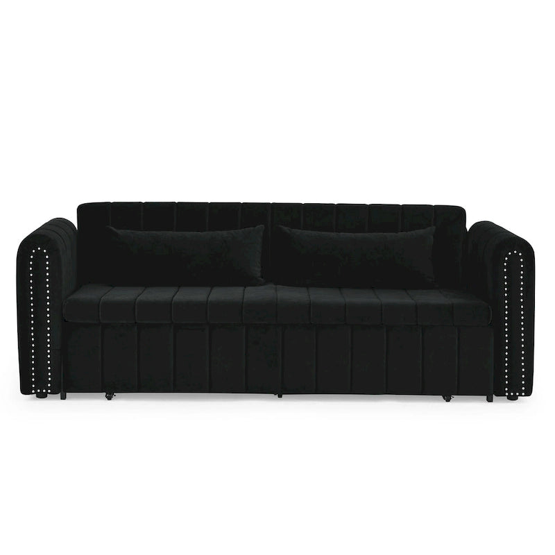 Canapé-lit gigogne 3 en 1, canapé-lit futon convertible moderne à 3 places avec accoudoirs roulés décorés de clous en cuivre