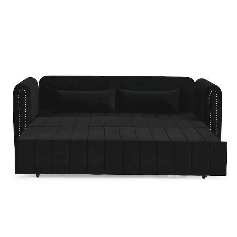 Canapé-lit gigogne 3 en 1, canapé-lit futon convertible moderne à 3 places avec accoudoirs roulés décorés de clous en cuivre