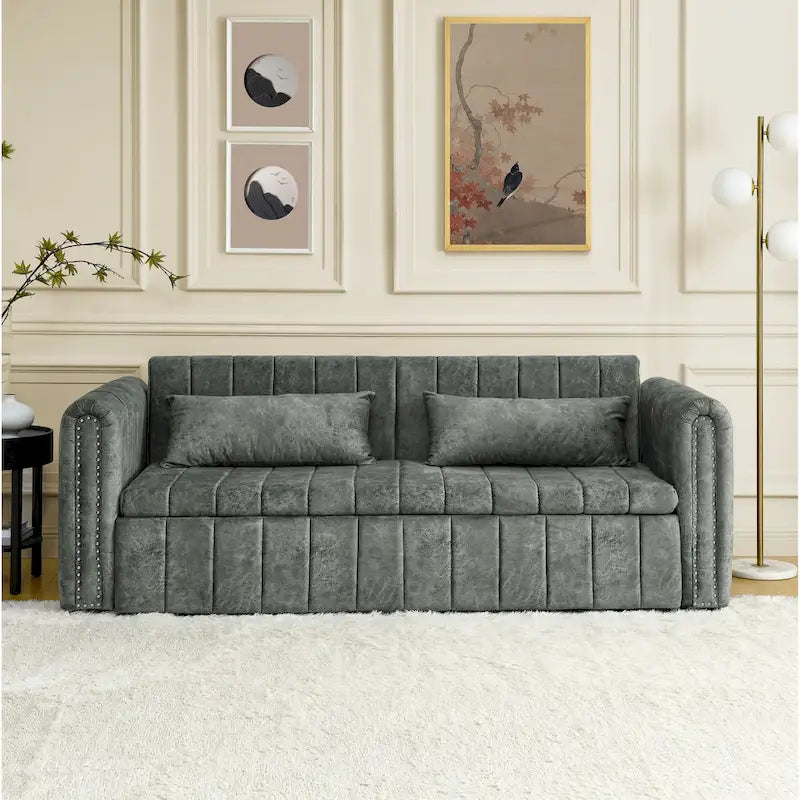 Canapé-lit gigogne 3 en 1, canapé-lit futon convertible moderne à 3 places avec accoudoirs roulés décorés de clous en cuivre