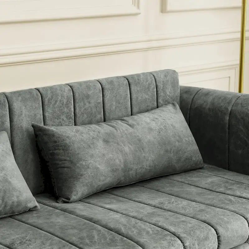 Canapé-lit gigogne 3 en 1, canapé-lit futon convertible moderne à 3 places avec accoudoirs roulés décorés de clous en cuivre