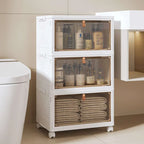 Javlergo 3 Tier Bathroom Storage Cabinet Storage Bins with Lid Stackable Storage Boxes Foldable Storage Organizers