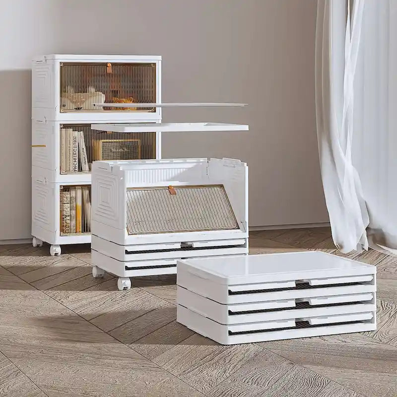 Meuble de rangement de salle de bain à 3 niveaux Javlergo, bacs de rangement avec couvercle, boîtes de rangement empilables, organiseurs de rangement pliables