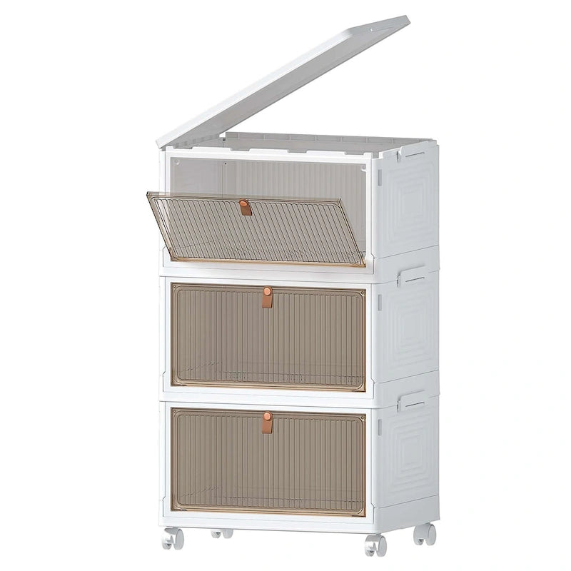 Meuble de rangement de salle de bain à 3 niveaux Javlergo, bacs de rangement avec couvercle, boîtes de rangement empilables, organiseurs de rangement pliables