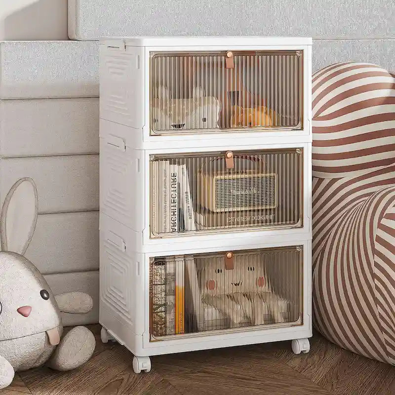 Meuble de rangement de salle de bain à 3 niveaux Javlergo, bacs de rangement avec couvercle, boîtes de rangement empilables, organiseurs de rangement pliables