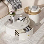 Table basse ronde moderne ensemble de 2, plateau rotatif à 360 degrés en forme de fleur avec 2 tiroirs, table d'appoint supérieure ronde avec verre