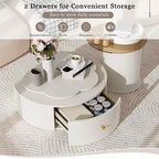 Table basse ronde moderne ensemble de 2, plateau rotatif à 360 degrés en forme de fleur avec 2 tiroirs, table d'appoint supérieure ronde avec verre