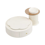 Table basse ronde moderne ensemble de 2, plateau rotatif à 360 degrés en forme de fleur avec 2 tiroirs, table d'appoint supérieure ronde avec verre