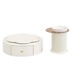 Table basse ronde moderne ensemble de 2, plateau rotatif à 360 degrés en forme de fleur avec 2 tiroirs, table d'appoint supérieure ronde avec verre