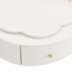 Table basse ronde moderne ensemble de 2, plateau rotatif à 360 degrés en forme de fleur avec 2 tiroirs, table d'appoint supérieure ronde avec verre