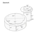 Table basse ronde moderne ensemble de 2, plateau rotatif à 360 degrés en forme de fleur avec 2 tiroirs, table d'appoint supérieure ronde avec verre