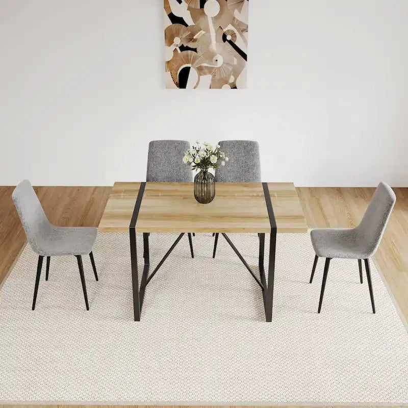 Ensemble table et chaises de cuisine en bois de style Mid-century, table de salle à manger pour petit appartement avec base et pieds en métal pour la cuisine