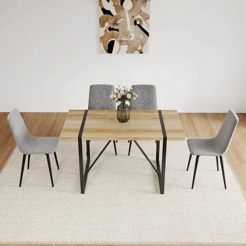 Mid Century Wooden Kitchen Table Set Small Apartment Dining Table and Chair Sets with Metal Base and Legs for Kitchen