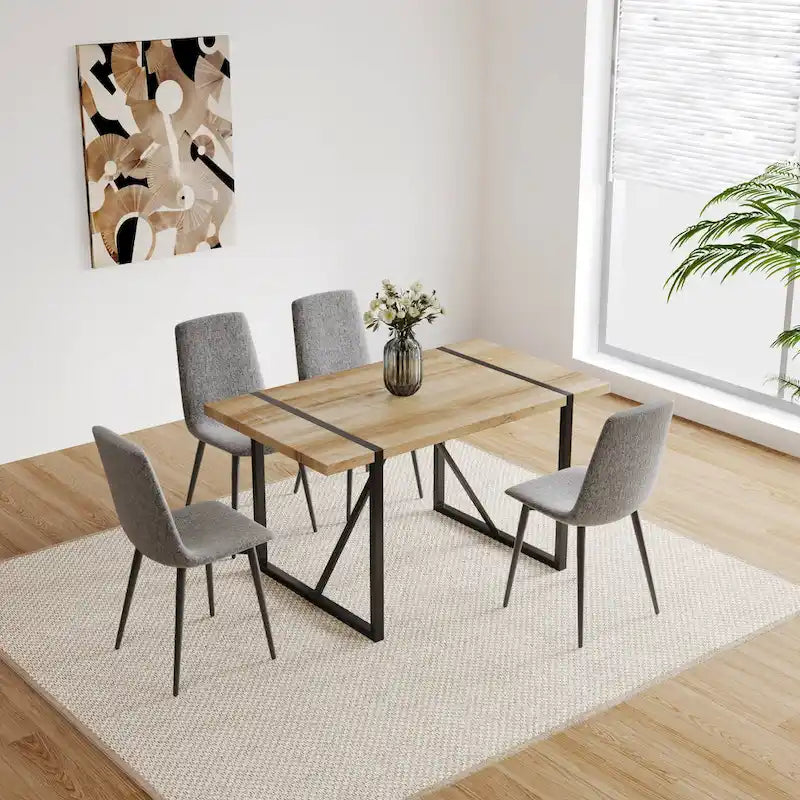 Ensemble table et chaises de cuisine en bois de style Mid-century, table de salle à manger pour petit appartement avec base et pieds en métal pour la cuisine
