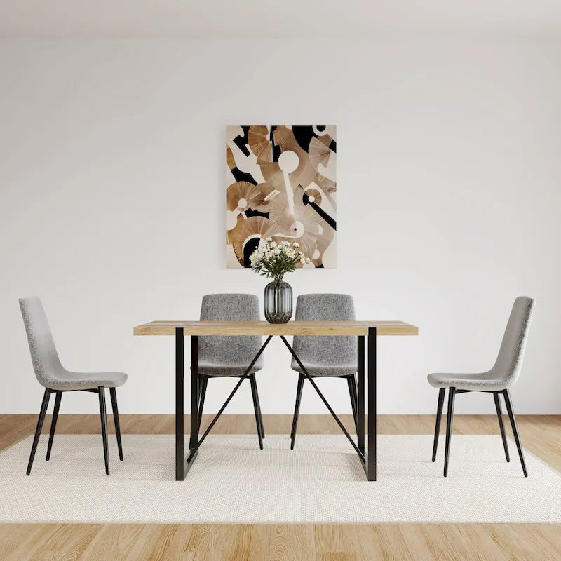 Ensemble table et chaises de cuisine en bois de style Mid-century, table de salle à manger pour petit appartement avec base et pieds en métal pour la cuisine