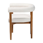 Fauteuil de salle à manger en tissu bouclé Japandi | Silhouette Tuxedo | Pieds en hévéa | 73,4 cm L | Crème