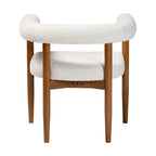 Fauteuil de salle à manger en tissu bouclé Japandi | Silhouette Tuxedo | Pieds en hévéa | 73,4 cm L | Crème