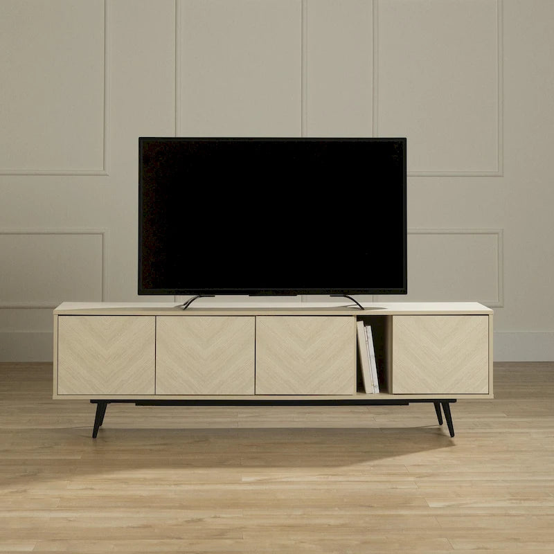 Meuble TV moderne de 71 po avec portes à ouverture tactile et gestion des câbles | Convient aux téléviseurs jusqu'à 75 po | 2 couleurs