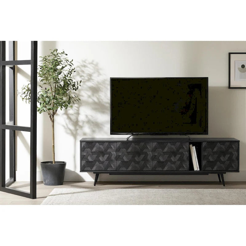 Meuble TV moderne de 71 po avec portes à ouverture tactile et gestion des câbles | Convient aux téléviseurs jusqu'à 75 po | 2 couleurs
