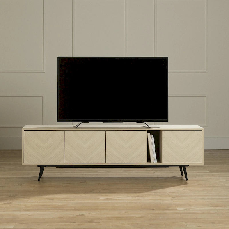 Meuble TV moderne de 71 po avec portes à ouverture tactile et gestion des câbles | Convient aux téléviseurs jusqu'à 75 po | 2 couleurs