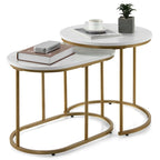 Lot de 2 tables basses gigognes modernes effet marbre – Tables d'appoint rondes pour le salon