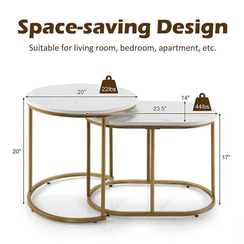 Lot de 2 tables basses gigognes modernes effet marbre – Tables d'appoint rondes pour le salon