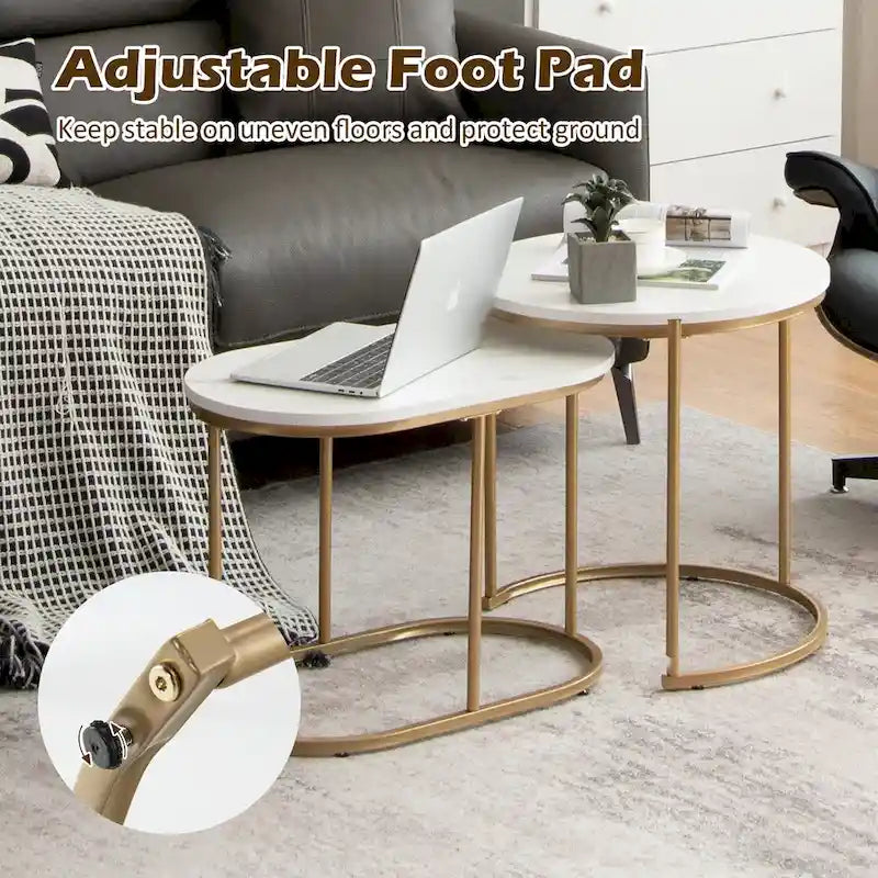 Lot de 2 tables basses gigognes modernes effet marbre – Tables d'appoint rondes pour le salon