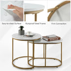 Lot de 2 tables basses gigognes modernes effet marbre – Tables d'appoint rondes pour le salon