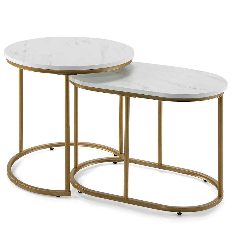 Lot de 2 tables basses gigognes modernes effet marbre – Tables d'appoint rondes pour le salon