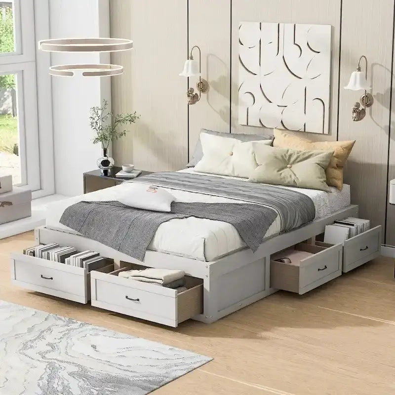 Lit plate-forme Queen Size avec 6 tiroirs de rangement