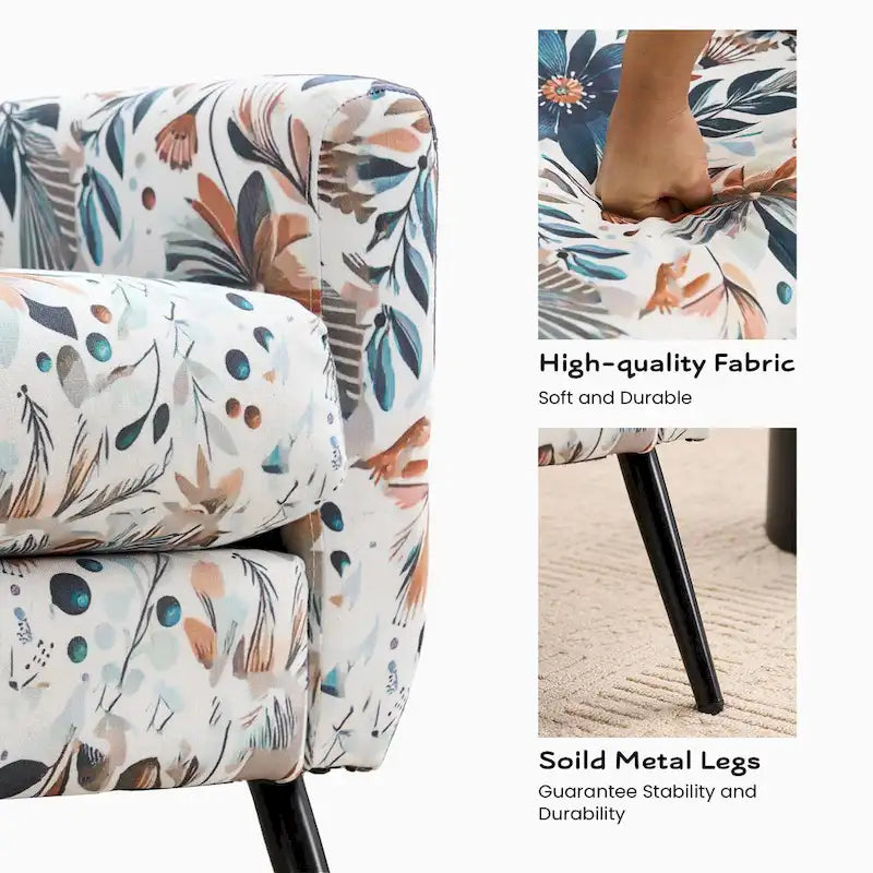 Fauteuil d'appoint rembourré à imprimé floral – Fauteuil de lecture avec pieds en métal réglables