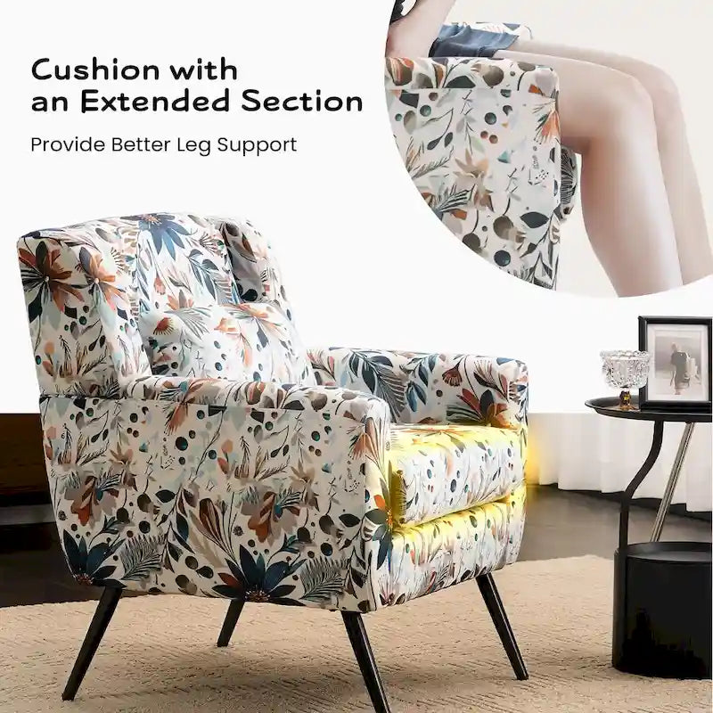 Fauteuil d'appoint rembourré à imprimé floral – Fauteuil de lecture avec pieds en métal réglables