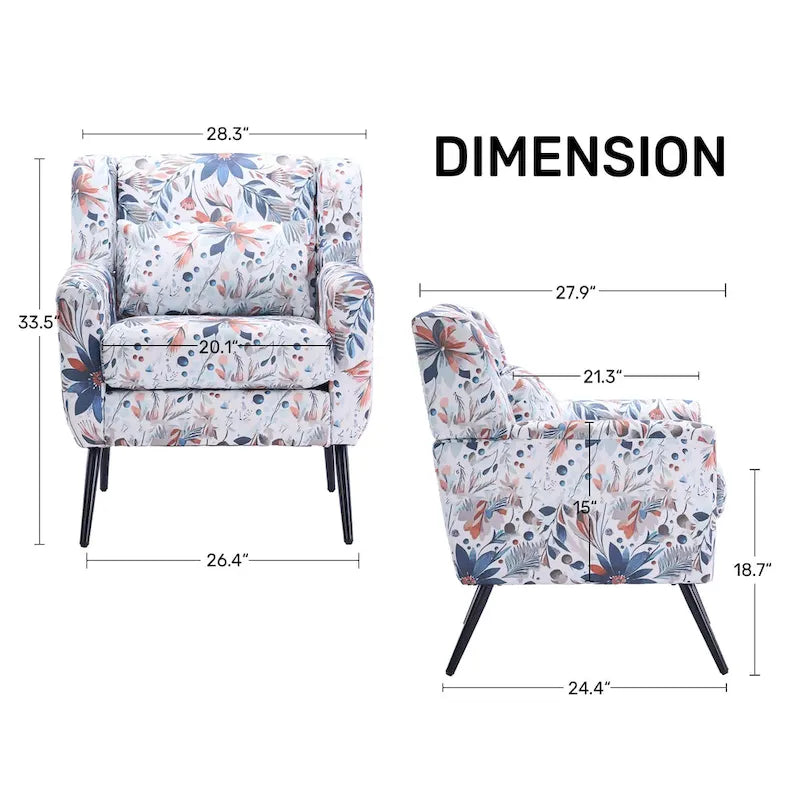 Fauteuil d'appoint rembourré à imprimé floral – Fauteuil de lecture avec pieds en métal réglables