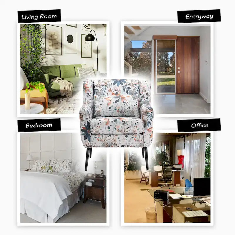 Fauteuil d'appoint rembourré à imprimé floral – Fauteuil de lecture avec pieds en métal réglables