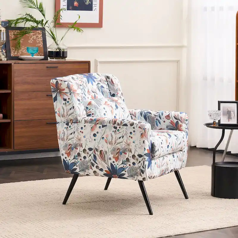 Fauteuil d'appoint rembourré à imprimé floral – Fauteuil de lecture avec pieds en métal réglables