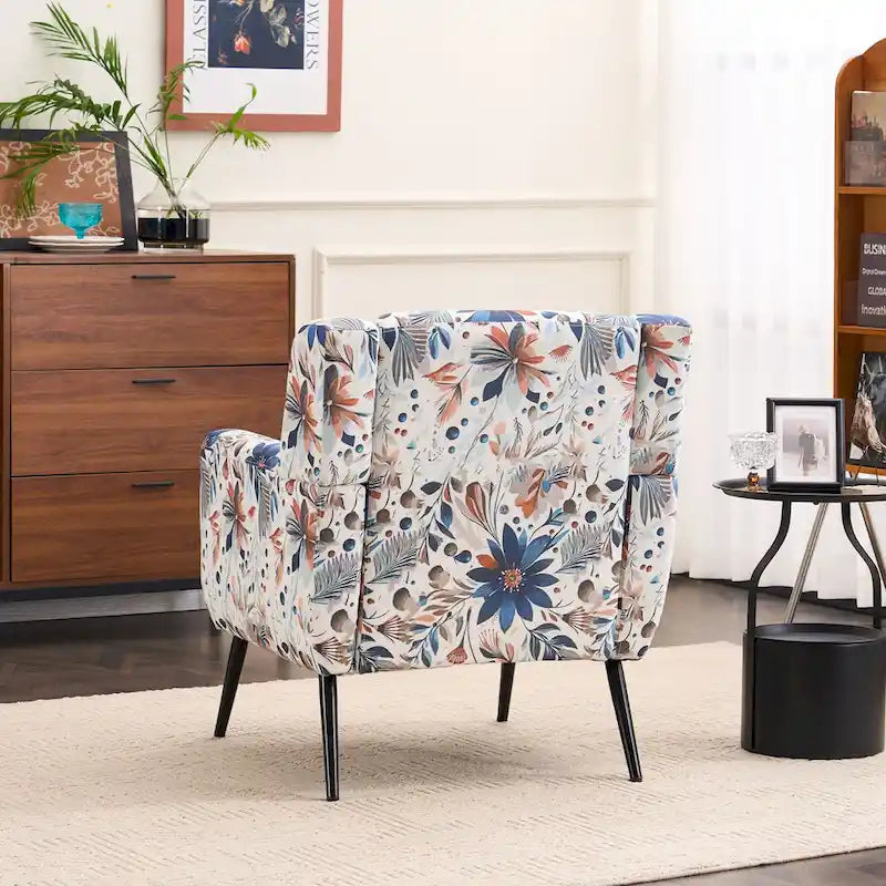 Fauteuil d'appoint rembourré à imprimé floral – Fauteuil de lecture avec pieds en métal réglables