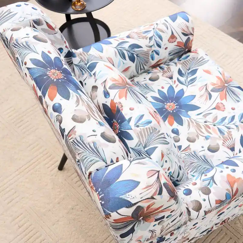 Fauteuil d'appoint rembourré à imprimé floral – Fauteuil de lecture avec pieds en métal réglables
