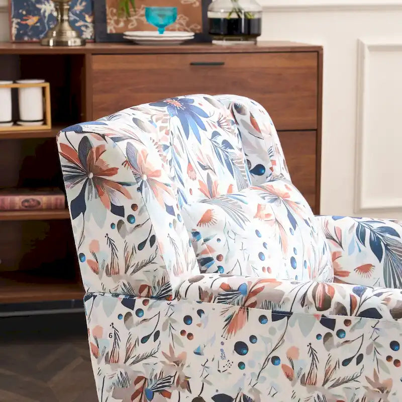 Fauteuil d'appoint rembourré à imprimé floral – Fauteuil de lecture avec pieds en métal réglables