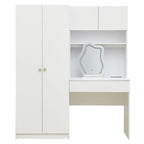 Penderie 4-en-1 avec coiffeuse, armoire de chambre avec miroir éclairé, armoire à deux portes