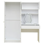 Penderie 4-en-1 avec coiffeuse, armoire de chambre avec miroir éclairé, armoire à deux portes