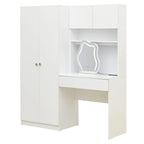 Penderie 4-en-1 avec coiffeuse, armoire de chambre avec miroir éclairé, armoire à deux portes