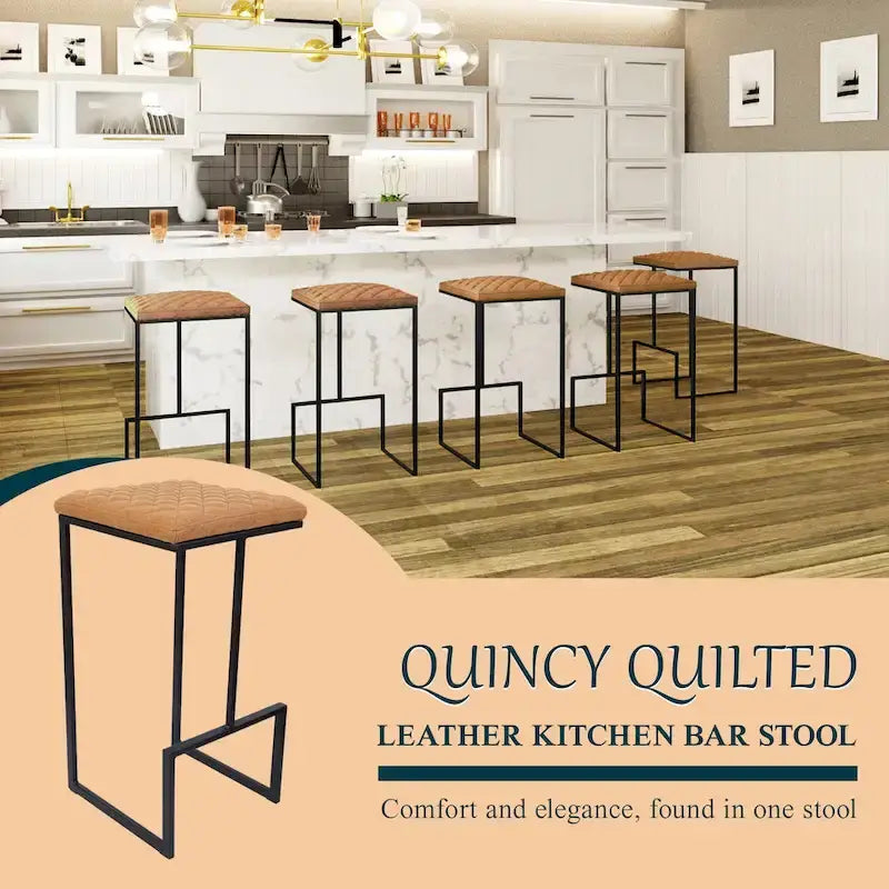 Tabouret de bar moderne matelassé en similicuir Quincy – Tabouret de cuisine rembourré de 61 cm
