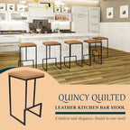 Tabouret de bar moderne matelassé en similicuir Quincy – Tabouret de cuisine rembourré de 61 cm