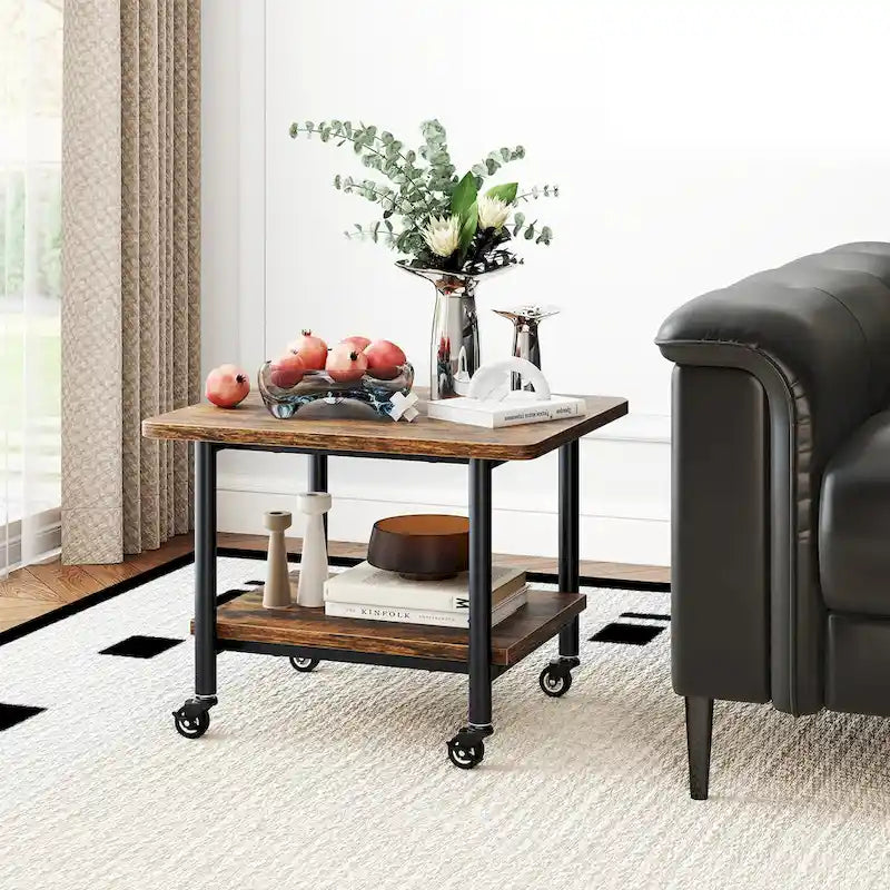 Support d'imprimante mobile à 2 niveaux avec étagère de rangement | 4 roulettes | Capacité de 36 kg | 48 x 41 x 38 cm | Marron