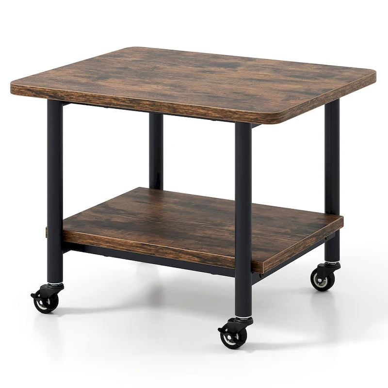Support d'imprimante mobile à 2 niveaux avec étagère de rangement | 4 roulettes | Capacité de 36 kg | 48 x 41 x 38 cm | Marron