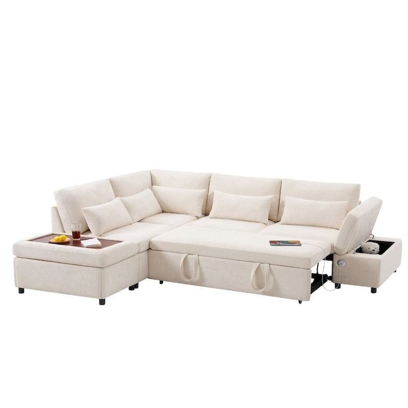 Canapé d'angle convertible modulaire Chenille avec pouf de rangement